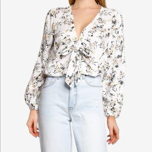 Floral V-Neck Tie-Front bodysuit